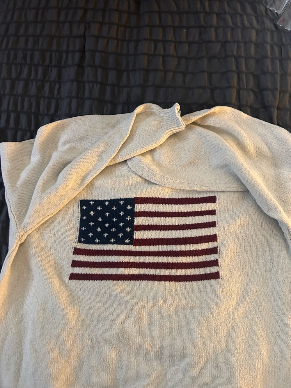 Women’s Cream Knit Sweater with American Flag